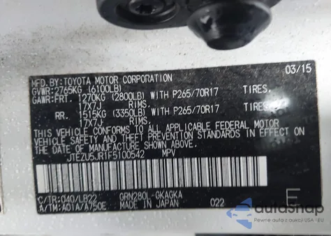 2015 Toyota 4Runner Sr5/Limited from USA, damaged, VIN JTEZU5JR1F5100542